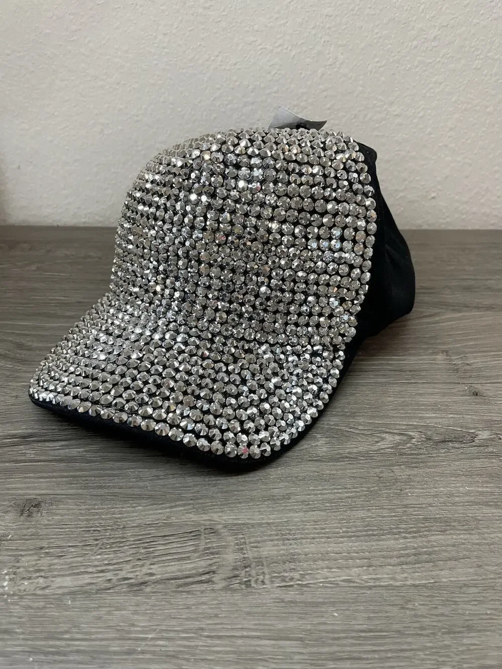 Bling Rhinestone Bedazzled Baseball Cap Silver Studded Adjustable Black Hat NEW